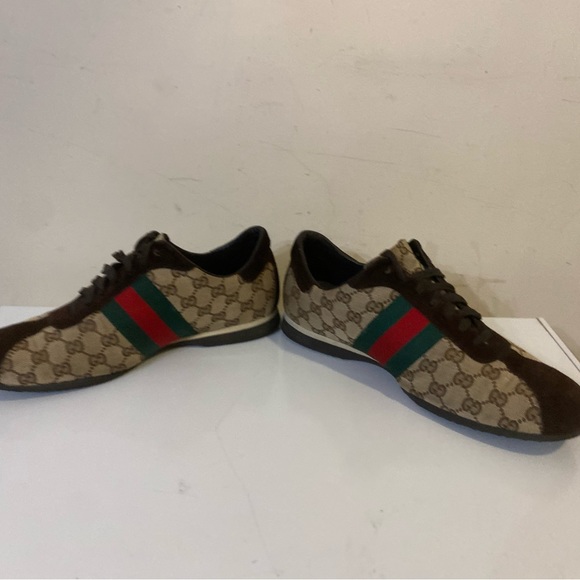 Gucci Brown/Beige Suede And GG Canvas men shoes Sneakers Sz G 10 US 11 - Picture 11 of 15